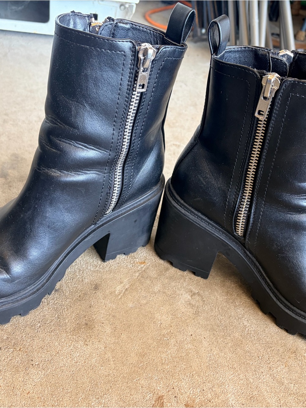 Urban Outfitters Black Chunky Lug Heeled Ankle Boots with Silver Zipper